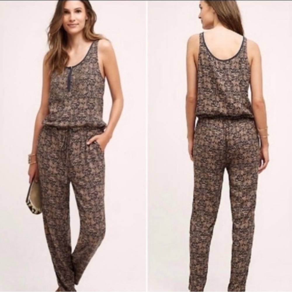 Anthropologie TINY Beaded Brown Paisley Printed Jumpsuit S